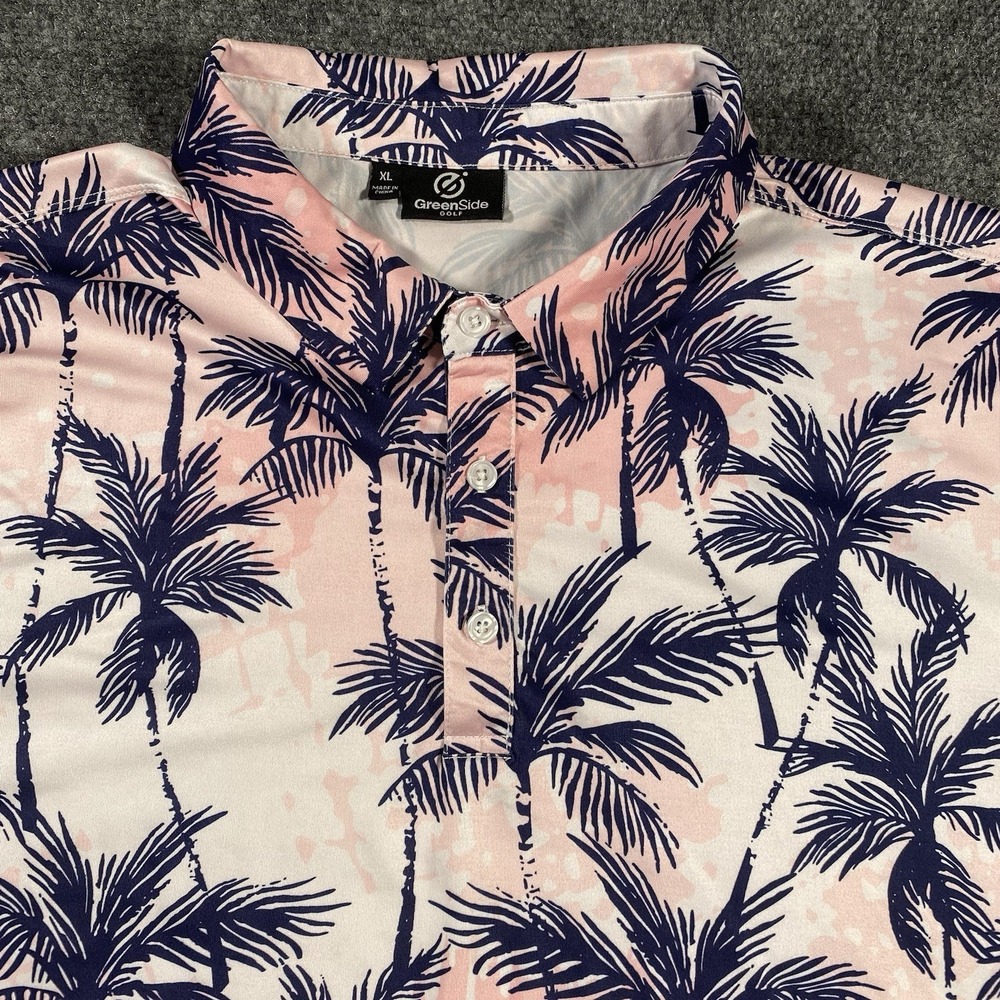 GreenSide Golf Hawaiian Polo Shirt Mens XL Palm Tree Floral All Over Print